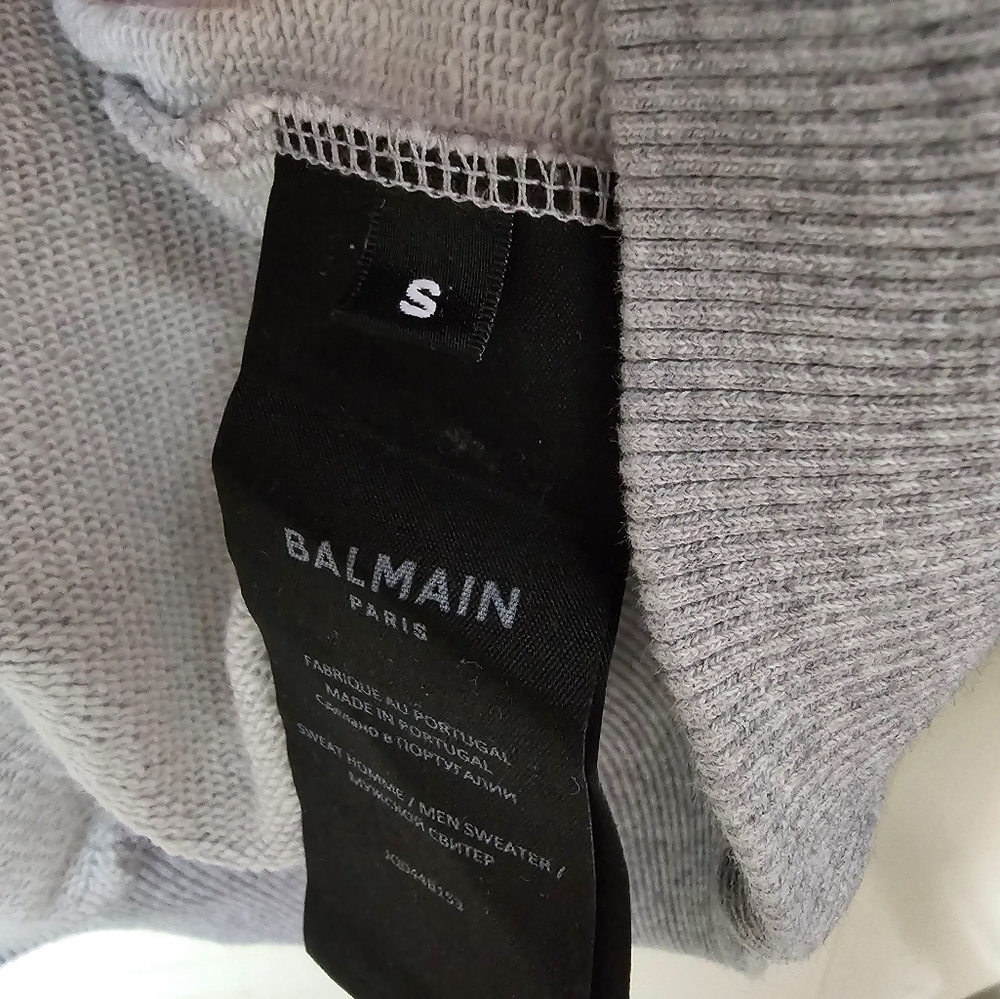 Balmain Paris Gray Embrossed Silver Crew Neck Sweatshirt S/M unisex - Picture 9 of 10
